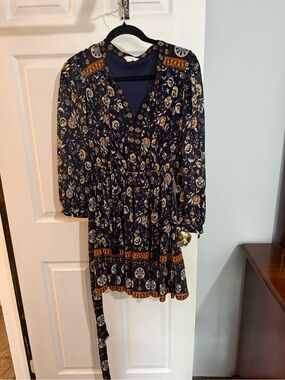 Navy Floral Wrap Dress with Belt